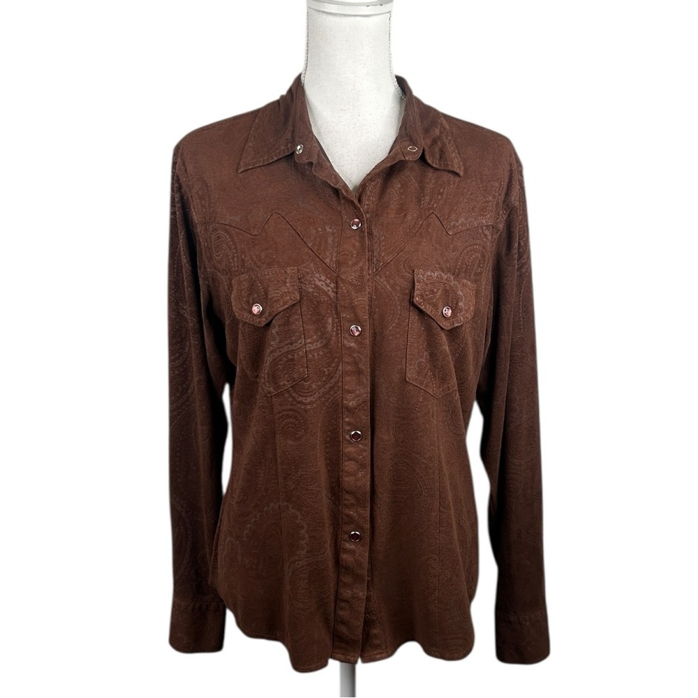 Outback Trading Company LTD Brown Paisley Tooled Western Rodeo Pearl‎ Snap Top